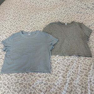 Aritzia TNA 100% Cotton Cropped T-shirts - Light Blue & Grey Size Small